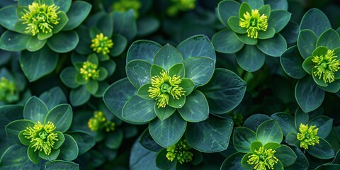 The blooming Mediterranean euphorbia plant known as the Albanian spurge.
