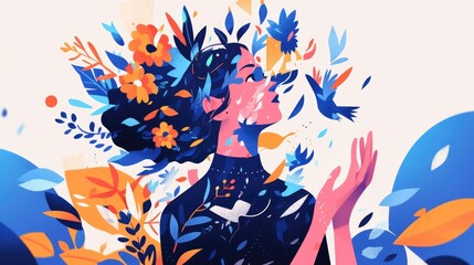 A vibrant 2d illustration featuring a woman stands out against a white background showcasing her contemplation between two options With hands delicately balanced on either side the artwork 