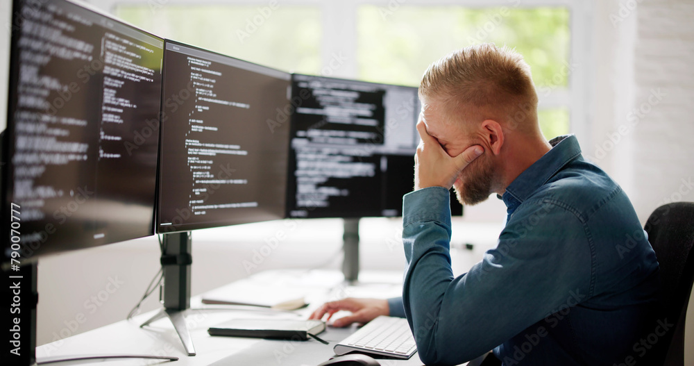 Poster Coder Using Computer At Desk
