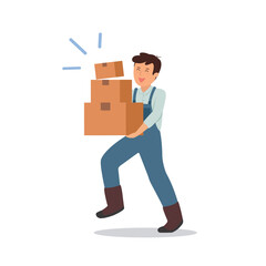 A delivery man is carrying a parcel and delivering it. Person delivering boxes, Passenger holding a cardboard box ready to delivery.