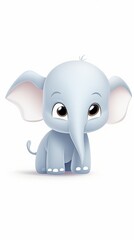 A cute cartoon elephant with big ears and a long trunk.