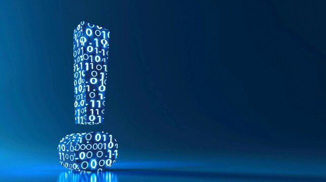 exclamation mark icon with glowing binary code on blue background , ai in alert systems, anomaly detection algorithms, emergency response coordination, and proactive risk management strategies. 