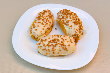 Ekler Pasta Turkish delicious ekler pasta with plate.