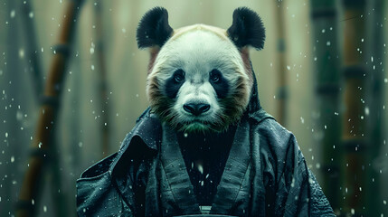 A panda sporting a classy kimono. exuding charm with its contrasting black and white colors and unique look.