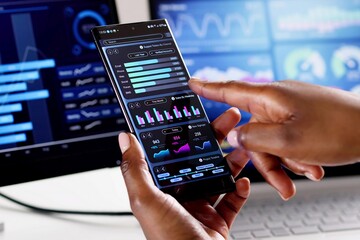 Mobile dashboard analytics displaying kpi finance