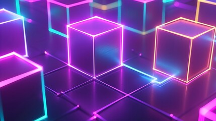 modern lights lines, colorful abstract virtual background of cube blocks, black wallpaper