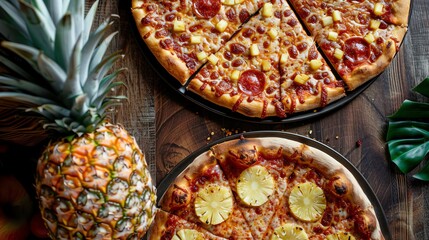 Create a dialogue between two friends arguing over whether pineapple belongs on pizza or not - obrazy, fototapety, plakaty