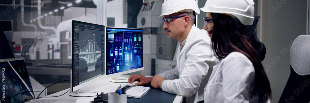 Aufkleber engineer doing 3d cad model design on computer