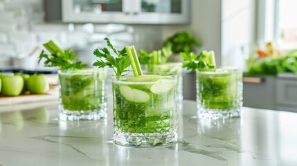 Refreshing Green Juice in Stylish Glasses