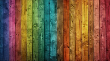 Colorful wooden background with rainbow colored wood planks.