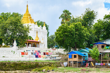 views from irrawaddy river in mandalay, myanmar - obrazy, fototapety, plakaty