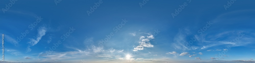 Wall mural blue sky 360 hdri panorama with twilight clouds before sunset in equirectangular format with zenith 