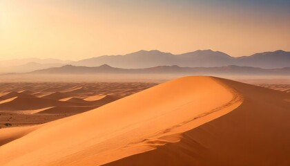 Fototapeta na wymiar Sahara-desert-at-sunrise--mountain-landscape-with-dust-on-skyline--hills-and-traces-of-the-off-road-car