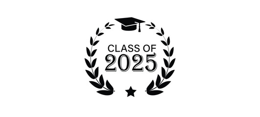Class of 2025, word lettering script banner. Congrats Graduation lettering with academic cap