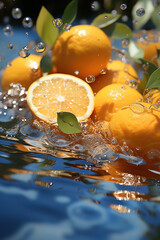 Creative illustration of oranges floating in water