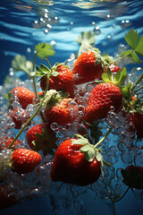 Creative illustration of strawberries floating in water