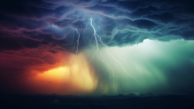 Detailed macro shot of a rainbow appearing against a dark stormy sky, emphasizing the contrast and vibrant colors, suitable for motivational and inspirational content