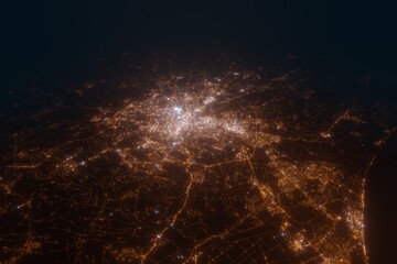 Aerial view on Rome (Italy) from west. Top view on modern city at night from satellite