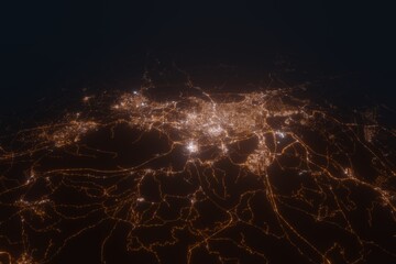 Aerial view on Daegu (South Korea) from north. Satellite view on modern city at night