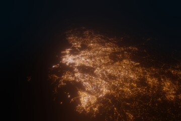 Aerial view on Helsinki (Finland) from east. Top view on modern city at night from satellite
