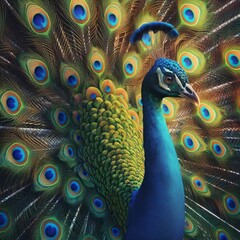 Majestic Peacock Showcasing Vibrant Plumage in Natural Setting, Radiating Beauty and Colorful Splendor