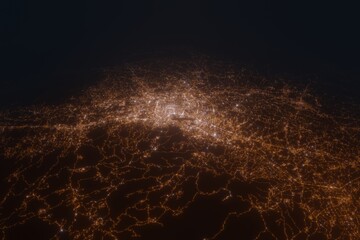 Aerial view on Chiang Mai (Thailand) from west. Top view on modern city at night from space