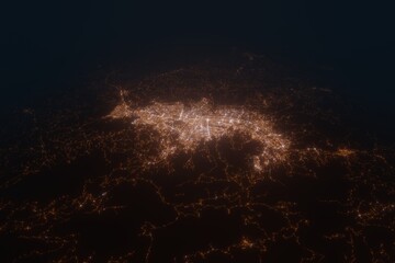 Aerial view on Medellin (Colombia) from west. Top view on modern city at night from satellite