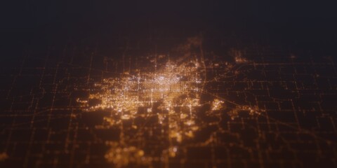 Street lights map of Springfield (Illinois, USA) with tilt-shift effect, view from south. Imitation of macro shot with blurred background. 3d render, selective focus