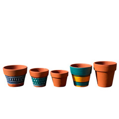 A series of small hand-painted terracotta pots Transparent Background Images 