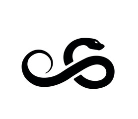 Black snake coiled into an infinity sign, vector eps 10
