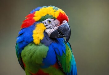 Obraz premium Close-up portrait of a vibrant red and blue macaw parrot