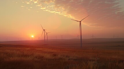 Fototapeta premium Imagine the tranquil beauty of a wind farm at sunset
