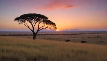 Majestic Acacia Tree Silhouetted Against a Sunset