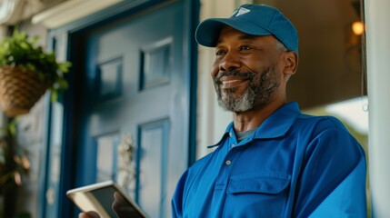 A Smiling Delivery Man Working