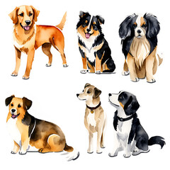 A series of watercolor paintings of different breeds of dogs Transparent Background Images 