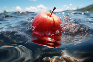Creative illustration of apples floating in water - Powered by Adobe