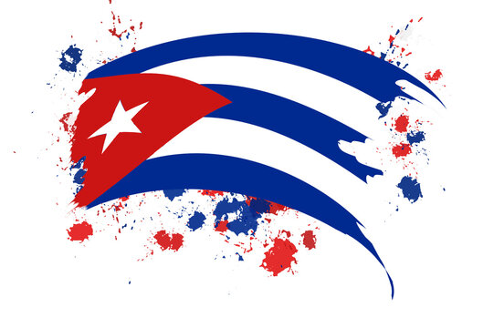 cuban flag in torn style with paint splash background