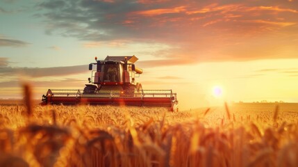 Fototapeta premium A farmer expertly operating a modern harvester, its automated systems efficiently collecting grains with minimal human intervention
