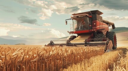 A farmer expertly operating a modern harvester, its automated systems efficiently collecting grains with minimal human intervention