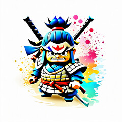 Samurai warrior with sword and helmet on white background. Vector illustration.
