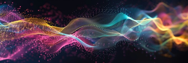 Big data analysis abstract background, illustrating a harmonious blend of colors in a wave pattern, echoing the rhythm and pulse of data as it evolves and transforms.