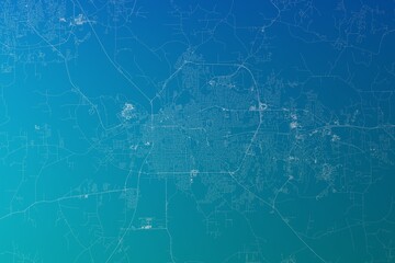 Map of the streets of Montgomery (Alabama, USA) made with white lines on greenish blue gradient background. 3d render, illustration