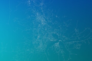 Map of the streets of Bangui (Central African Republic) made with white lines on greenish blue gradient background. 3d render, illustration