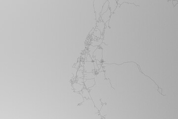 Map of the streets of Moroni (Comores) made with black lines on grey paper. Top view. 3d render, illustration