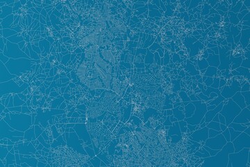 Map of the streets of Lilongwe (Malawi) made with white lines on blue background. 3d render, illustration