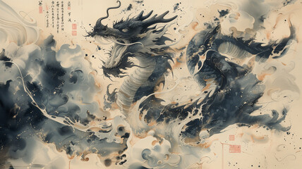 A painting of  black dragon banner - obrazy, fototapety, plakaty
