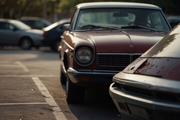 Obraz premium Old car parked at outdoor parking lot.