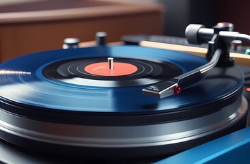 A record in a blue retro turntable. Retro style.