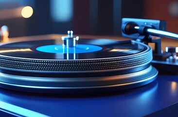 A record in a blue retro turntable. Retro style.