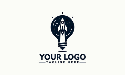 Rocket logo / space vector With bulb / Lamp Vector logo simple flat style logo
